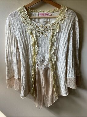 Pretty Angel Lace and Cream Fairy Beaded Blouse
